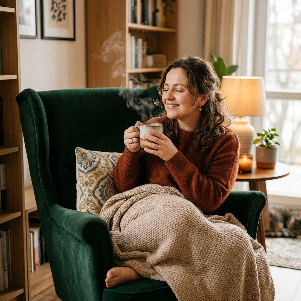 Zadowolona klientka ciesząca się filiżanką świeżo palonej kawy - widok 2